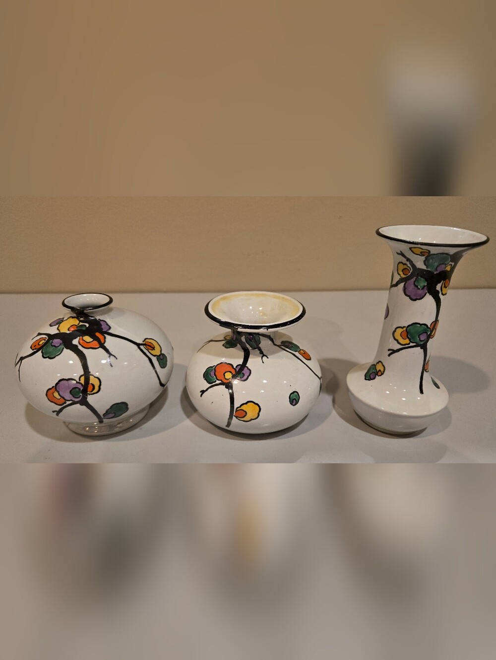 Vintage Shelley England Art Deco Rare 3 Piece Vase Set